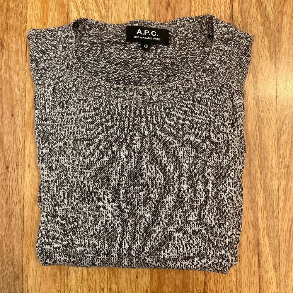 A.P.C. Marled Black & White Crew Neck Sweater